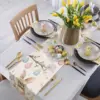 Spring Easter Bunny Eggs Flowers Linen Table Runner Holiday Party Decor Rustic Floral Botanical Table Runners Easter Decorations 6