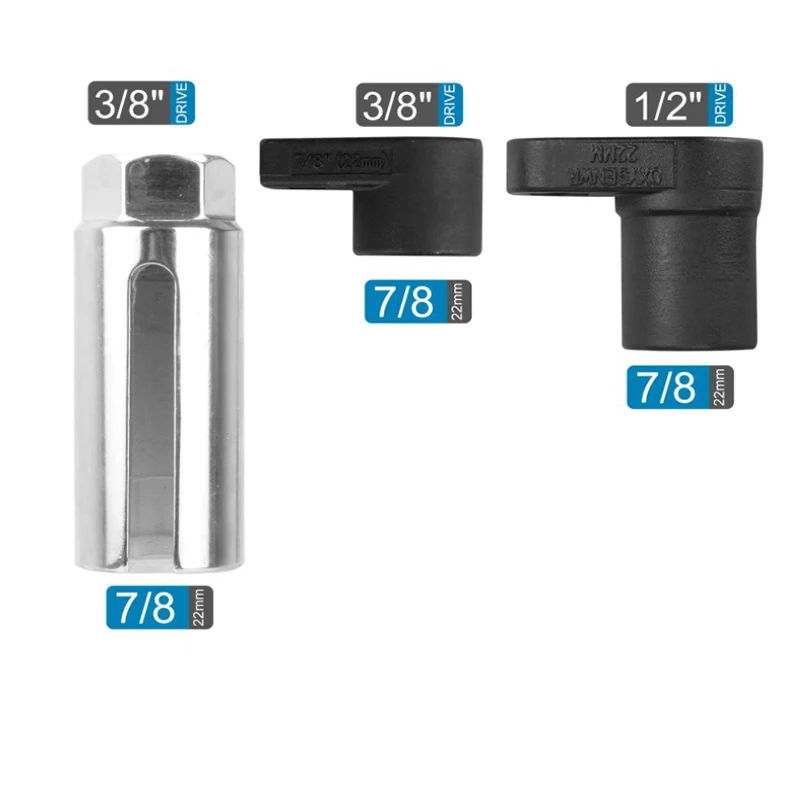 3pcs Oxygen Sensor Socket 6 Point Wrench 1/2" and 3/8" Drive 7/8" 22mm Universal Oxygen Sensor Switch Socket 3