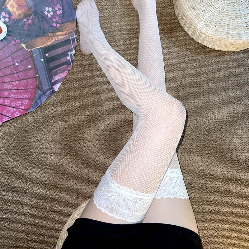 Silikon Halten Up Spitze Top Oberschenkel Hohe Strümpfe Elastische Mesh Fishnet Strumpfhosen Frauen Sexy Aushöhlen Transparent Unterwäsche – Detail 12