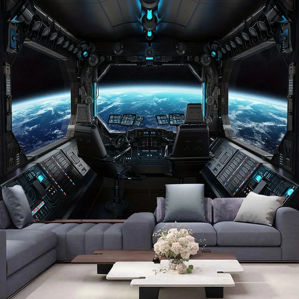 Tapeçaria de planetas espacial de ficção científica, tapeçaria de poliéster  impressa com vista espacial, melhore seu espaço, decoração de casa, cenário  - AliExpress, image size:1000x1000