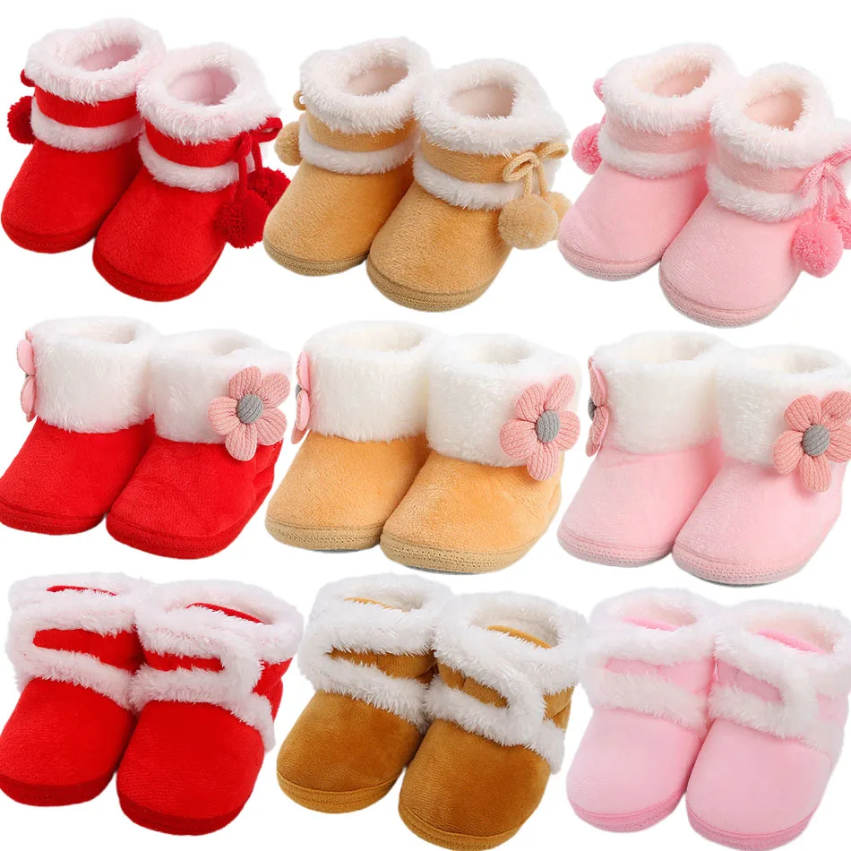 Baby Shoes Baby Warm Cozy Anti-Slip Christmas Boots Toddler Soft Sole Winter Fleece Crib Shoes for Boys Girls