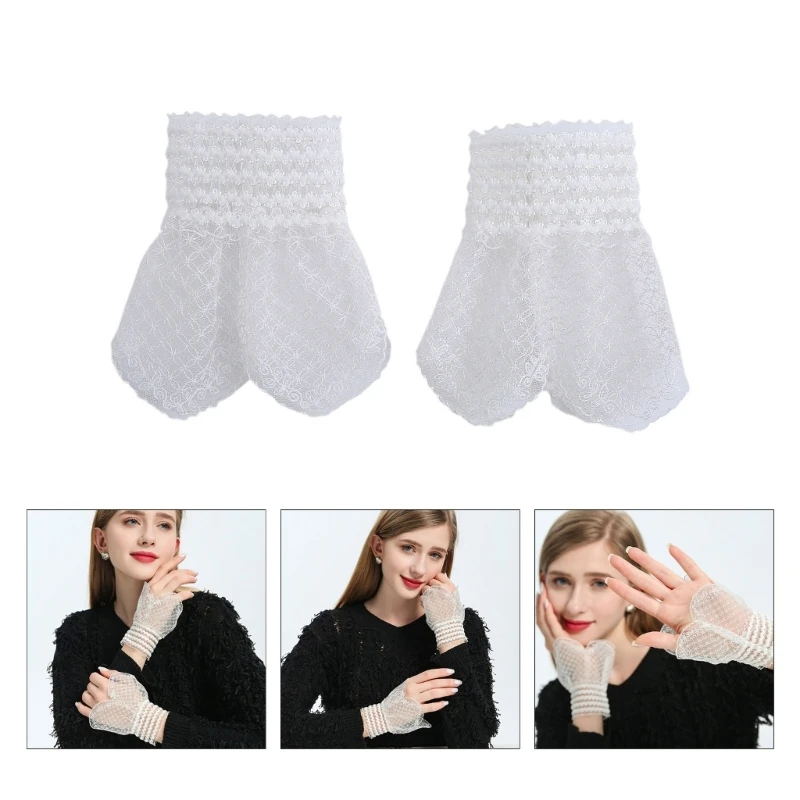 

Q1FA Fashion Hollow Out Wrist Cuffs Fake Sleeve Skirt Lovely Cosplay Maid Sleeves