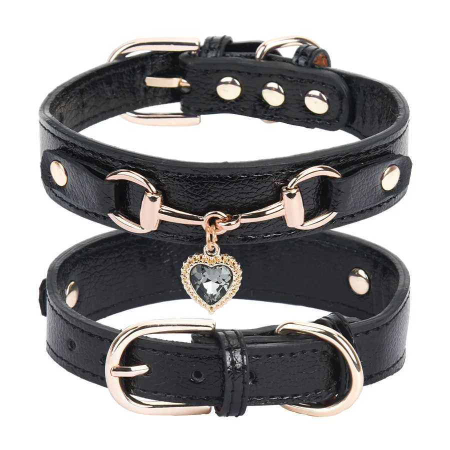 Elegant Rhinestone-Studded Adjustable Leather Pet Collar