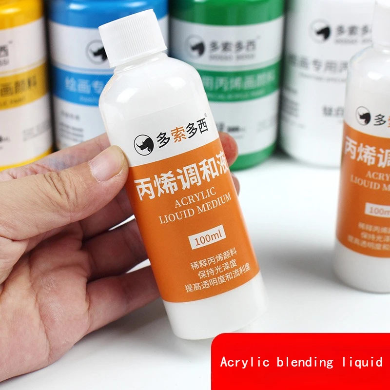 100ml 아크릴 블렌딩 액체는 유동성을 증가시키고 투명도를 향상시킵니다. 안료 성능 조정 건조 속도 연장