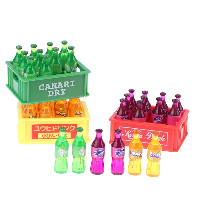 1Set 1:12 Dollhouse Miniature Drinks Soda Drink Bottle with Storage Box Model Doll House Living Scene Decor Toy 2