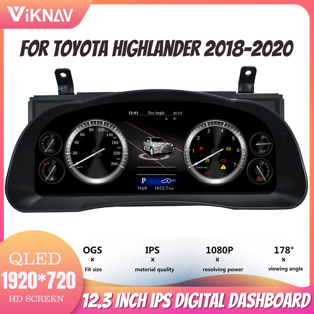 

12.3 Inch For Toyota Highlander 2018-2020 Dashboard Digital Gauge Cluster Instrument Panel Multifunctional Speedometer