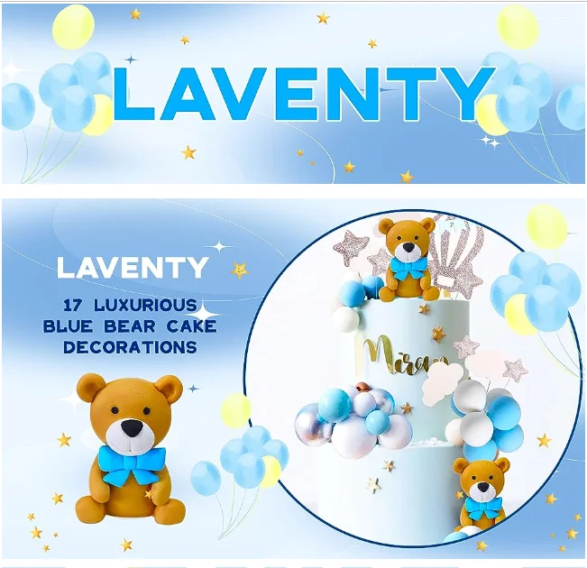 Decorazione Torta Orsacchiotto Blu - 38 Pezzi Per Baby Shower, Compleanni E Feste - Foto 11