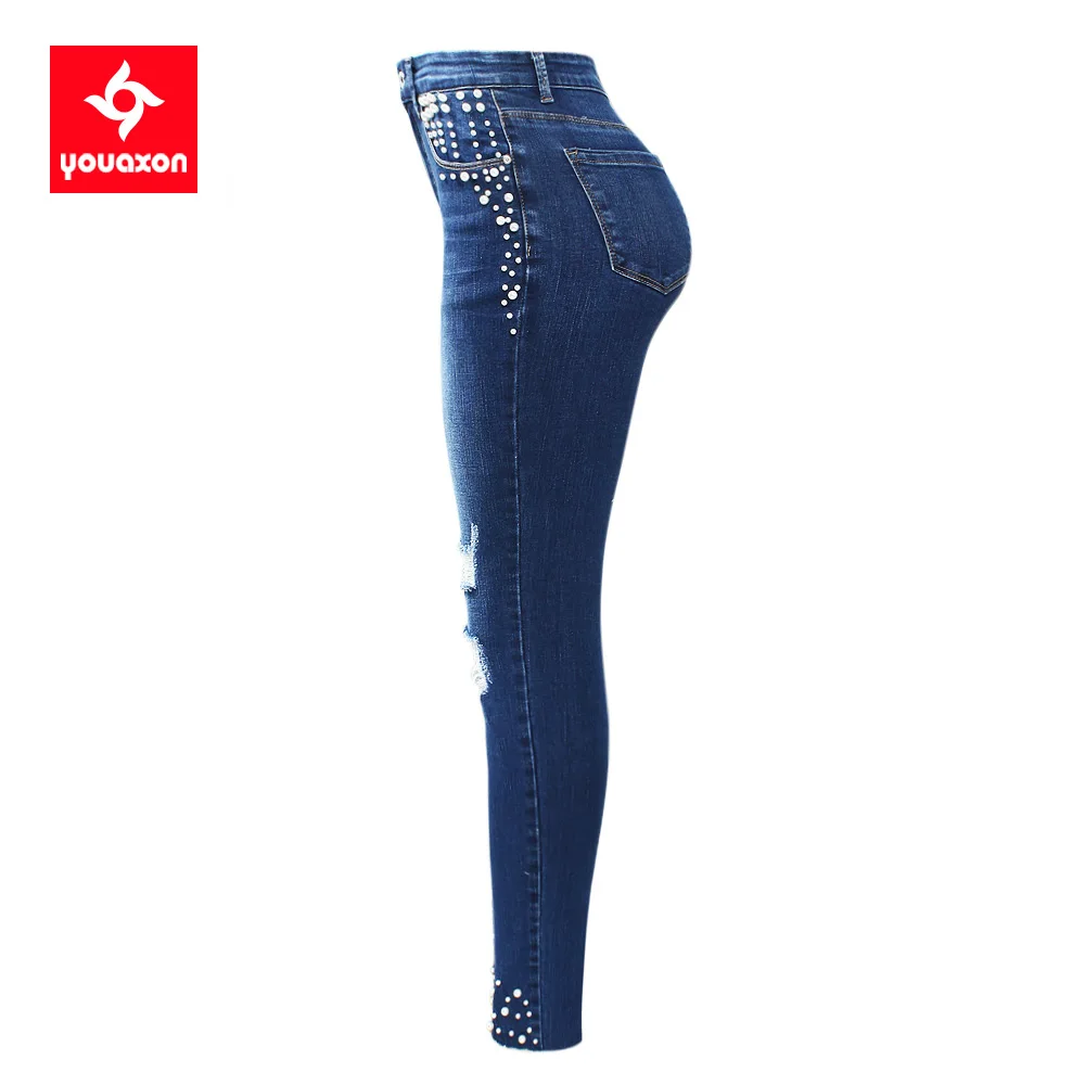 Vintage Pearl Studded Jeans Women 
