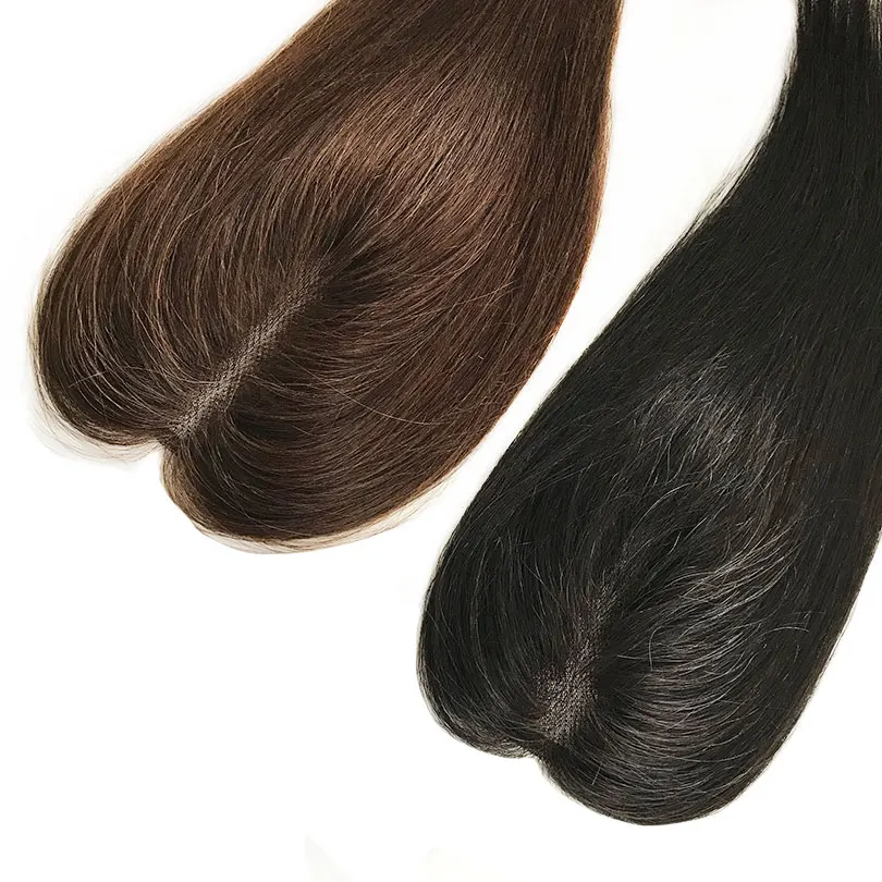 8x11cm Lace Women Topper 10inch Straight Human Hair Topper Piece with 3 Clips Natural Color Brown Color 5