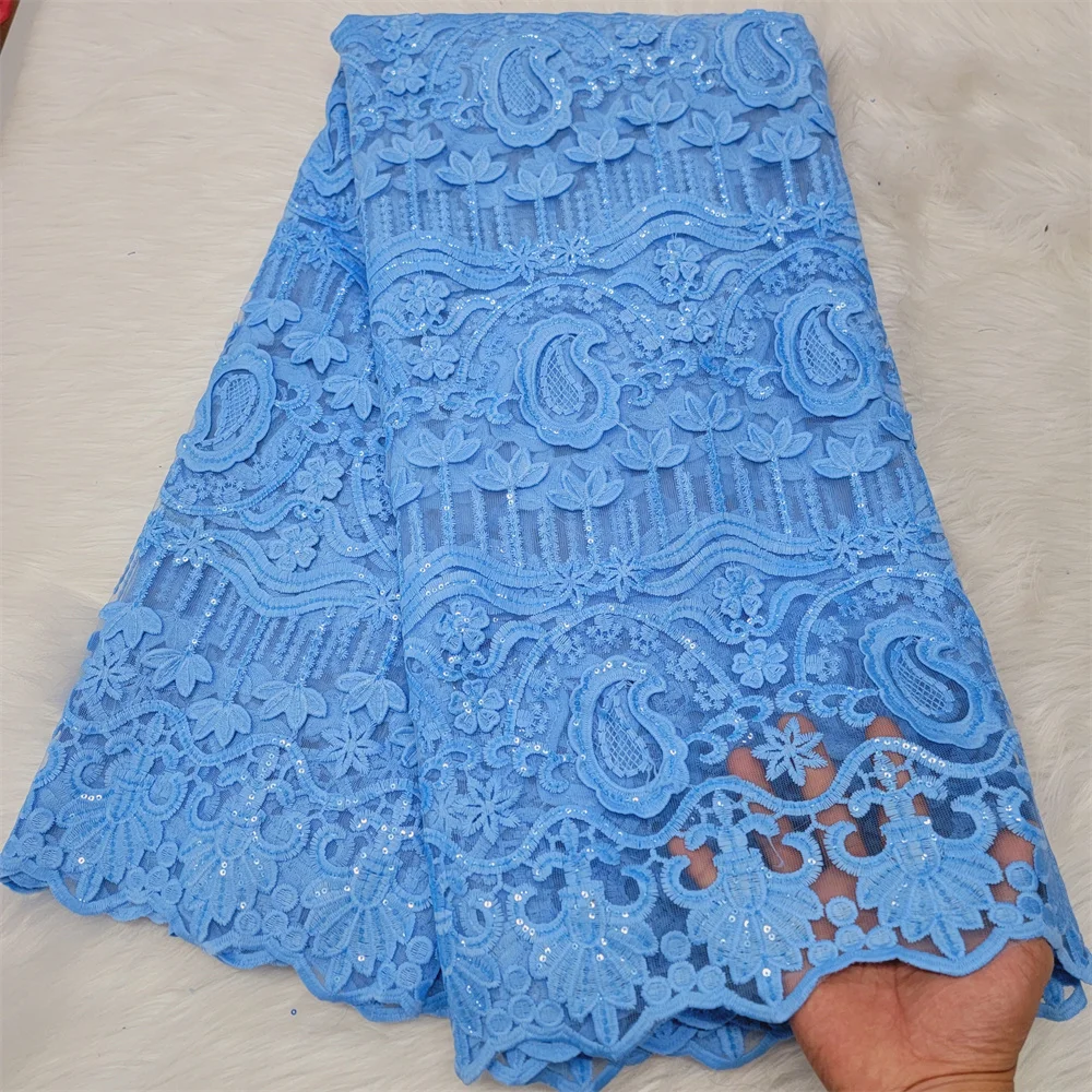 

SJ Lace 2022 Latest African Net Lace Fabric With Sequines African Lace Fabric 5Yards Nigerian French Tulle Lace Fabric h10-48