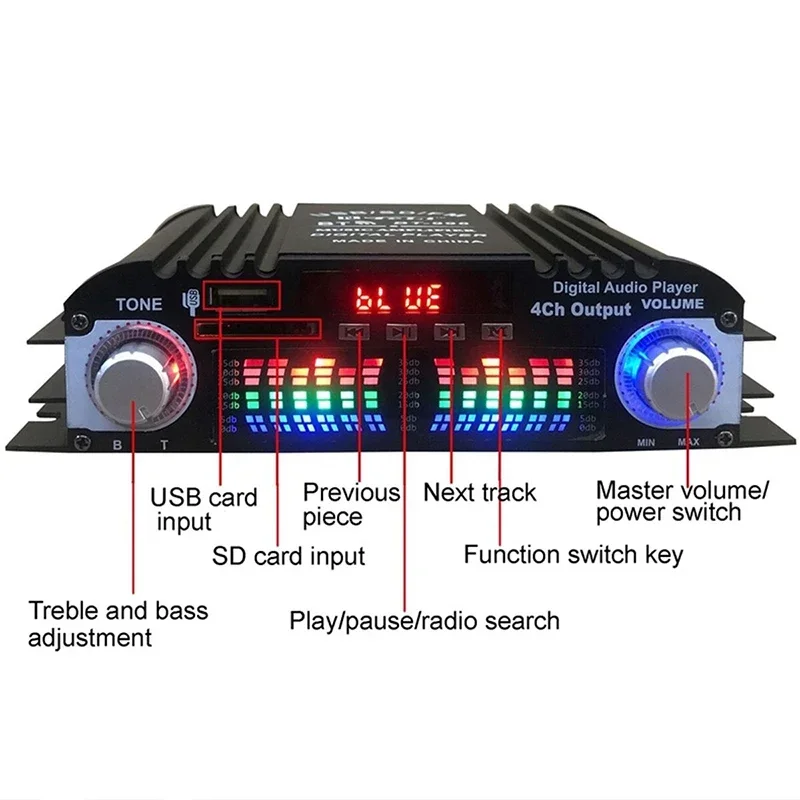 1600W Power HiFi Sound Amplifier Digital 4 Channel Audio Amplifier Bluetooth Compatible Player Support Remote Control