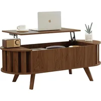 Wood Top Coffee Table with Hidden Storage,47.24" Oval Lift Table Top Curved Profile Design Low Tea Table for Living Room, Office 1