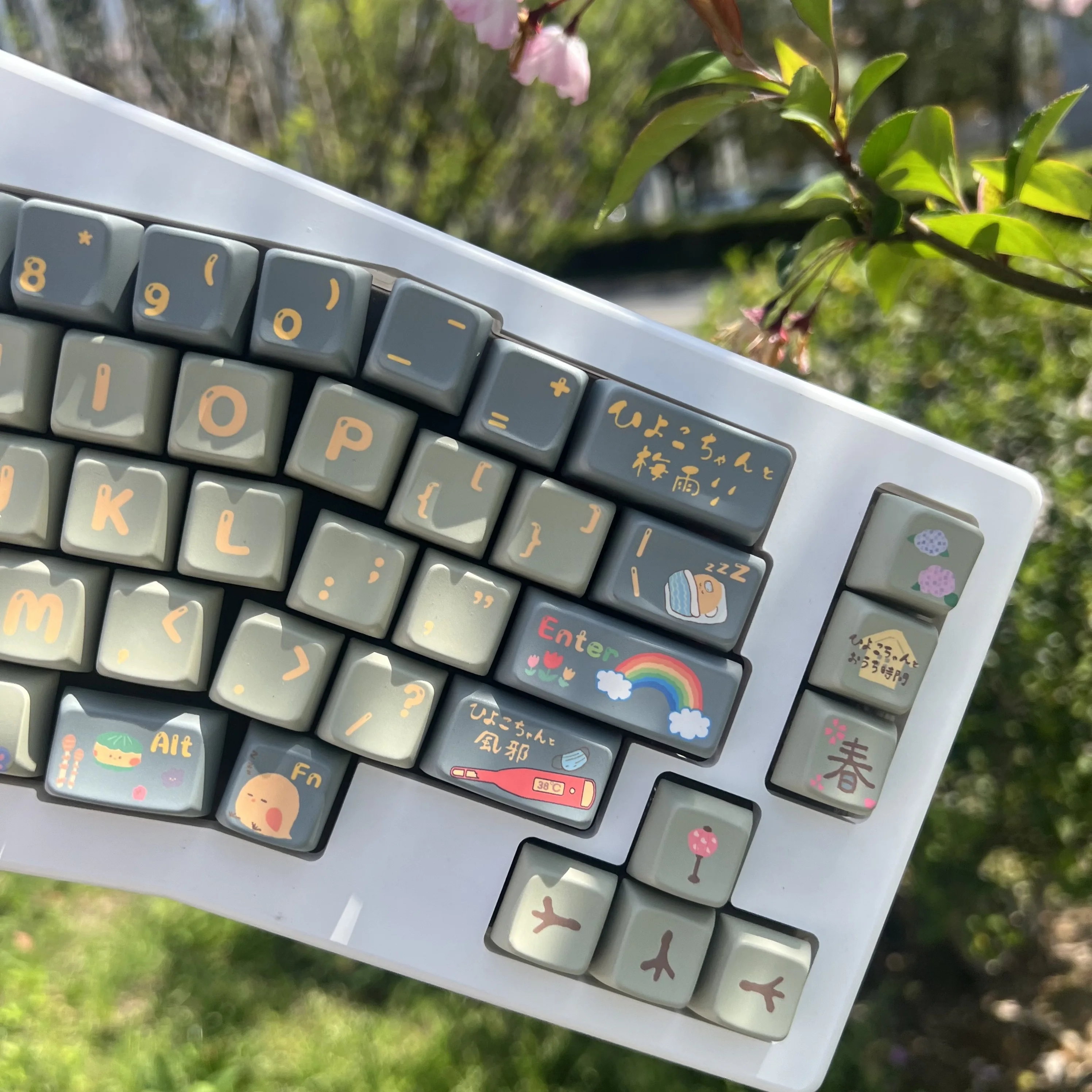 

144 клавиш мультяшный колпачок для клавиш курица бегунок тема Pbt Sda пятнистая Сублимация Индивидуальные колпачки для клавиш зеленый Радужный цветок Diy милые колпачки для клавиш