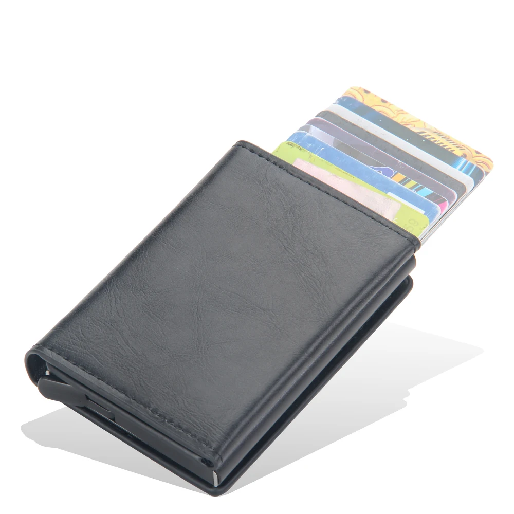 Vintage Crazy Horse Leather Men Wallets Luxury RFID Protection Mini Metal Wallet Zipper Coin Pocket for Men and Women