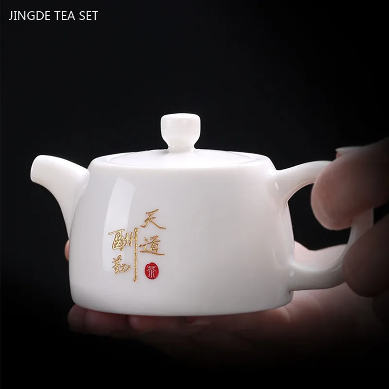 White Porcelain Teapot Custom Ceramic Tea Set Home Beauty Ball Hole Filter Tea Infuser Hand Tracing Gold Kettle Handmade Teaware