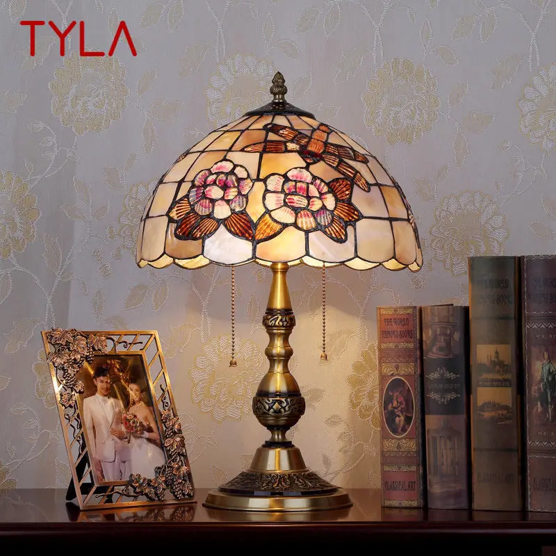 

TYLA Modern Brass Table Lamp LED European Creative Tiffany Shell Decor Bedside Desk Light for Home Living Room Bedroom