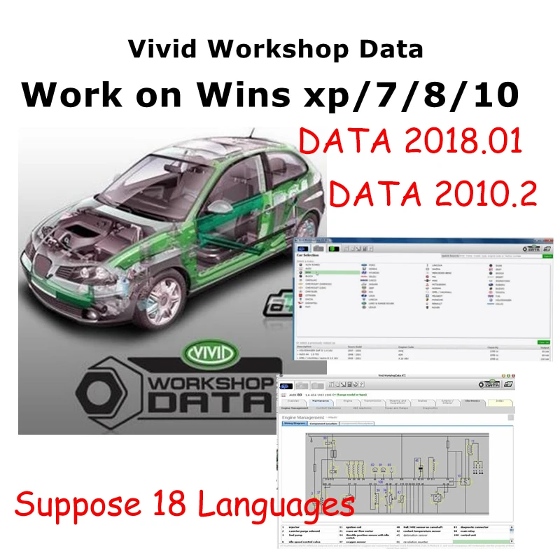 2018 or 2010 Automotive Vivid Workshop DATA 2018.01  V10.2 Car Electrical Diagram Repair Work on Wins XP Virtual Machine auto inspection equipment