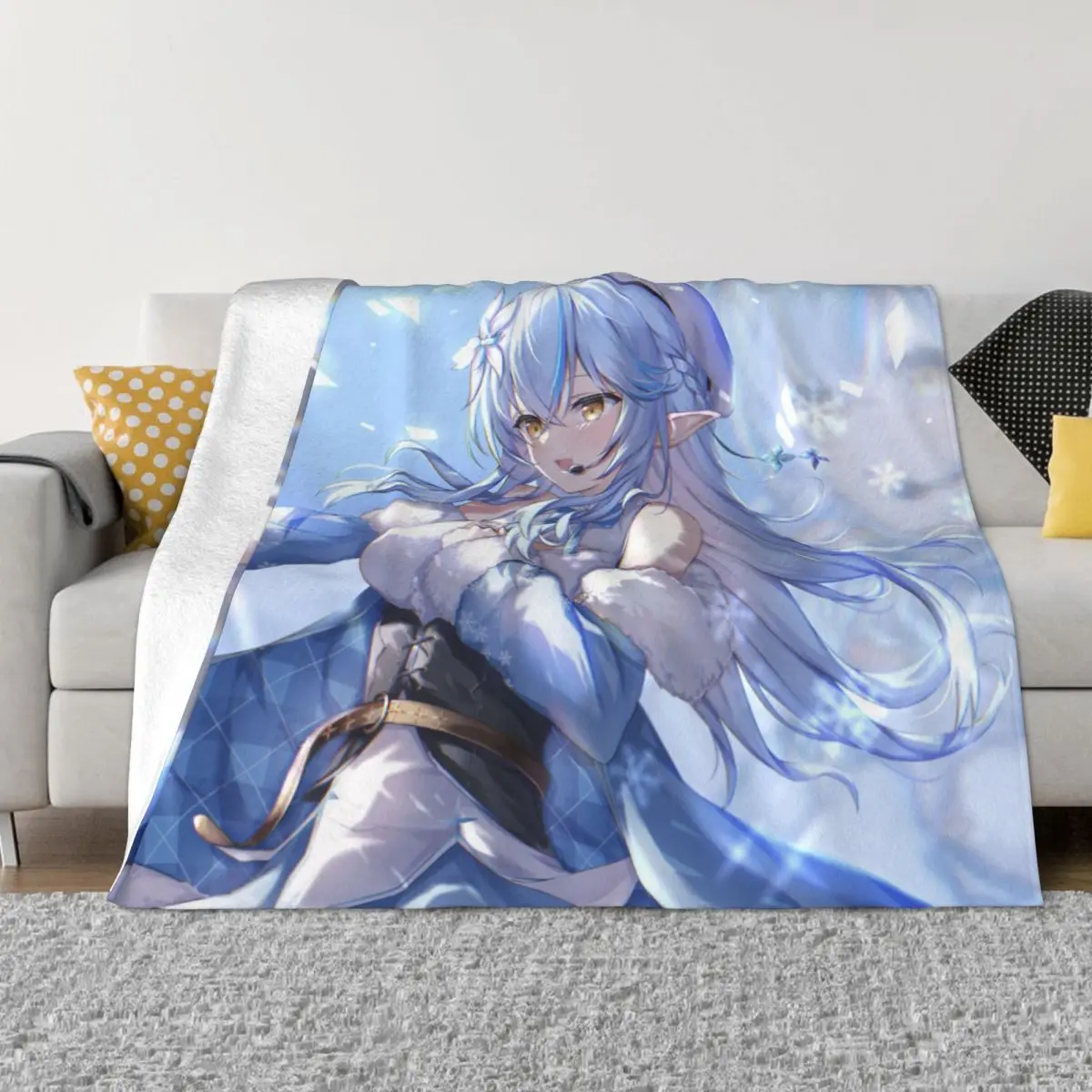 

Hololive Virtual Host Group Box Blanket Flannel Decoration Yukihana Lamy Portable Home Bedspread