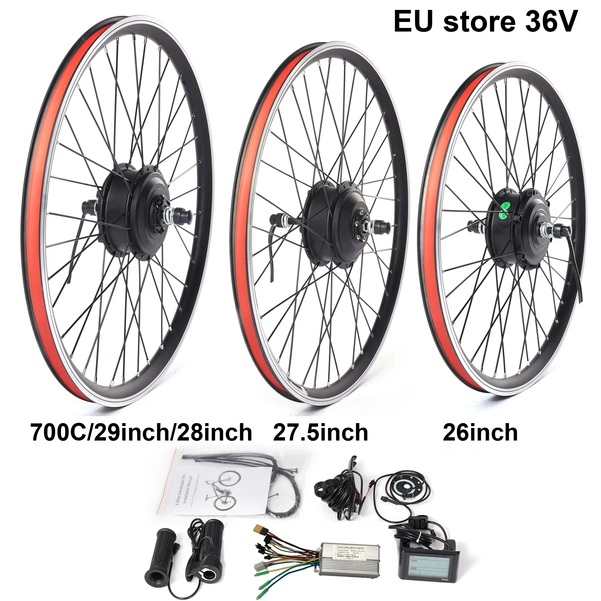 Roue Complète VTT électrique Avant/arrière Avec Moteur Moyeu - 36V/48V 250W à 1500W
