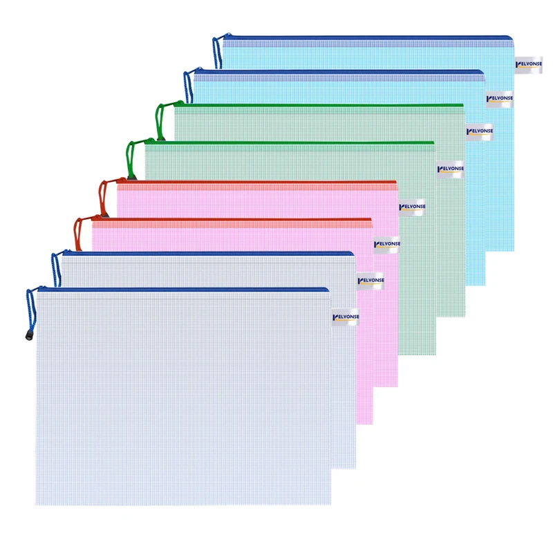 12pcs 메쉬 지퍼 파우치 문서 가방 방수 지퍼 파일 폴더 A4 학교 사무용품 연필 케이스 보관 가방