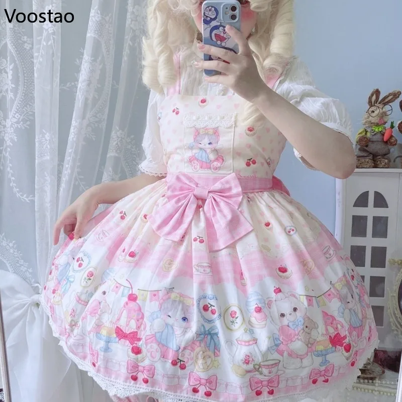 Japanese Sweet Lolita Jsk Dress Women Tea Party Mini Dresses Lolita Dress Lolita Suspender Dress Lolita Cosplay Costumes