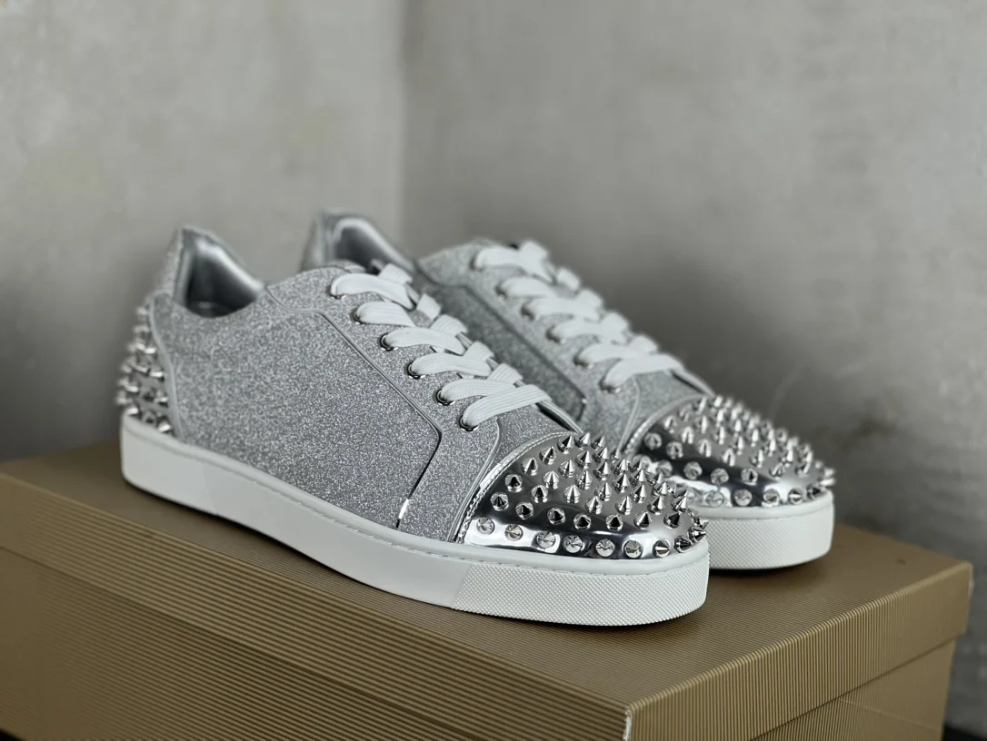 Fashion  Silver Men Woman Flat Heel Loafer Shoes Spike Toe Sneakers Female Male Sports Casual Single Shoes 5