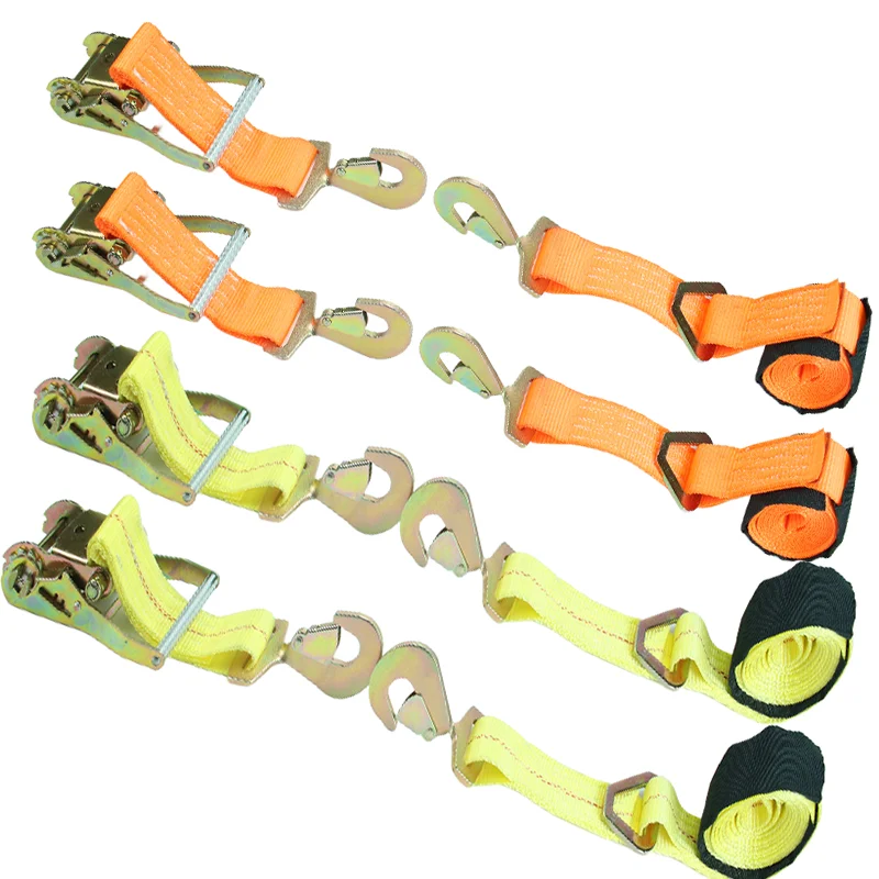 2pcs Trailer Ratchet Tie Down Straps with Padded Handles Hook Brake Binding Belt for Moving Securing Cargo Motorcycle