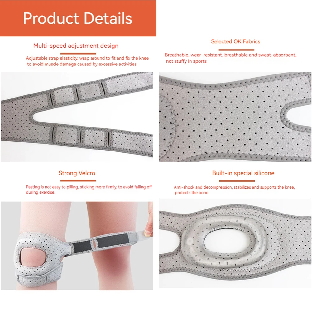 Patella Knee Brace Adjustable Knee Support Wrap Patella Protector for Injuries Running Sports and Workouts