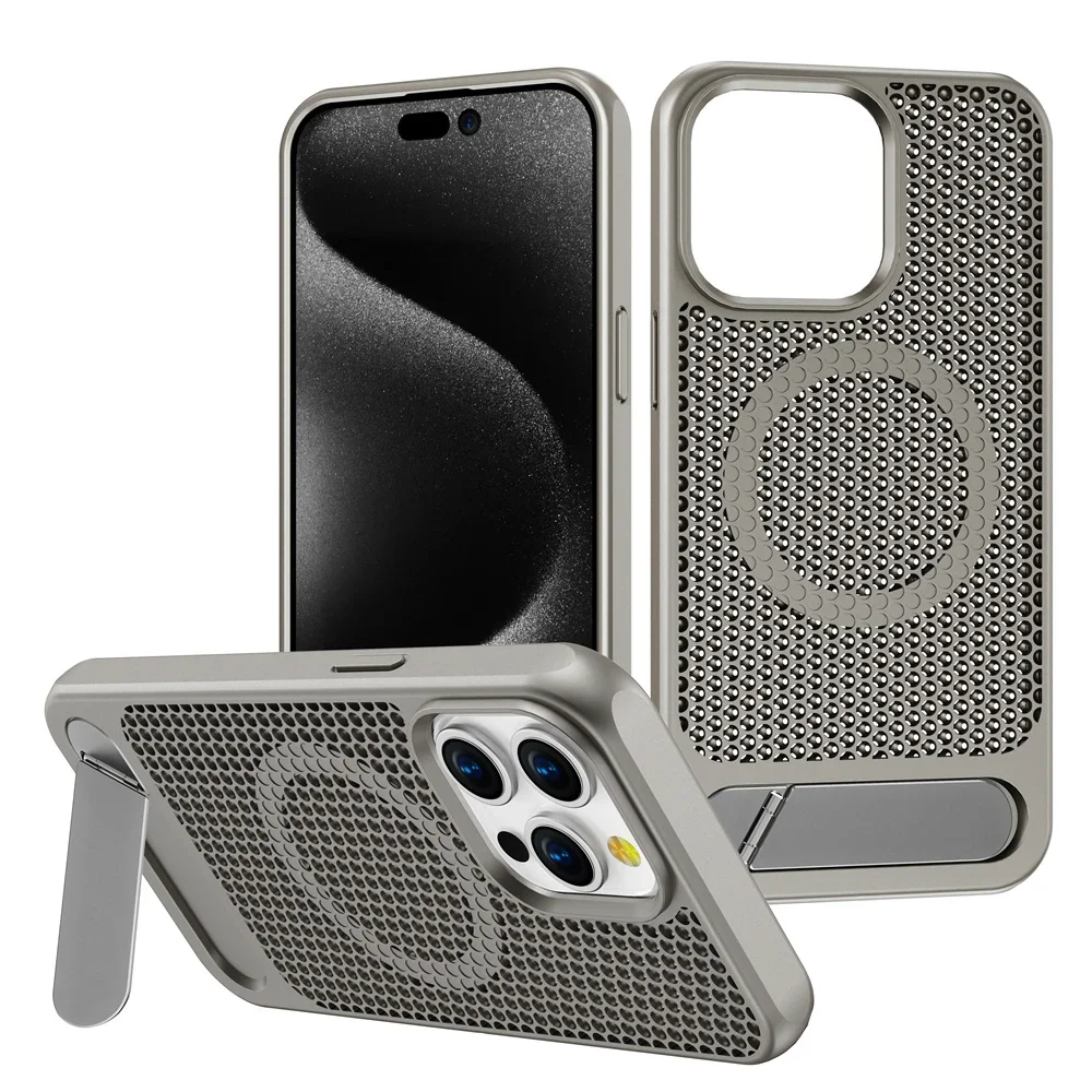 

Business Matte Magnetic Case For iPhone 15 14 13 12 11 Pro Max Plus Stand Heat Dissipation Hollow Bracket Cover