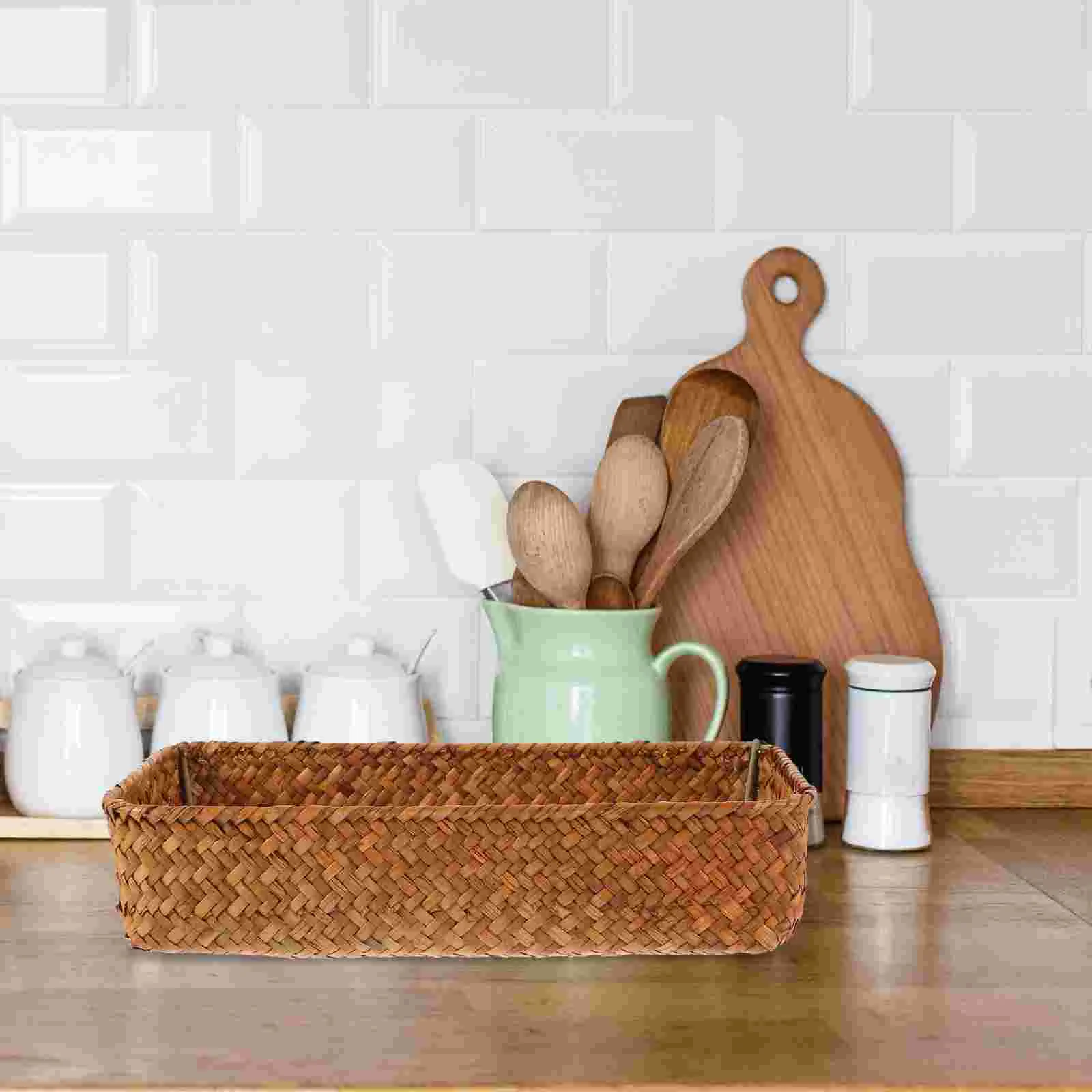 

Woven Basket Multifunction Desktop Cutlery Storage Basket Woven Spice Jar Basket