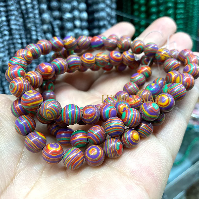 45 stili Perle di pietra naturale 4 6 8 10mm Agate laviche Ametiste Perline rotonde per la creazione di gioielli Braccialetti fai da te-Diaspro in legno, 6 mm circa 61 pezzi