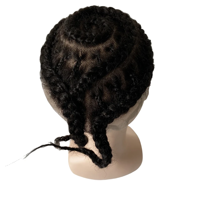 Indian Virgin Human Hair Replacement Number 6 Corn Braids Toupee 8x10 Full Lace Units for Black Men