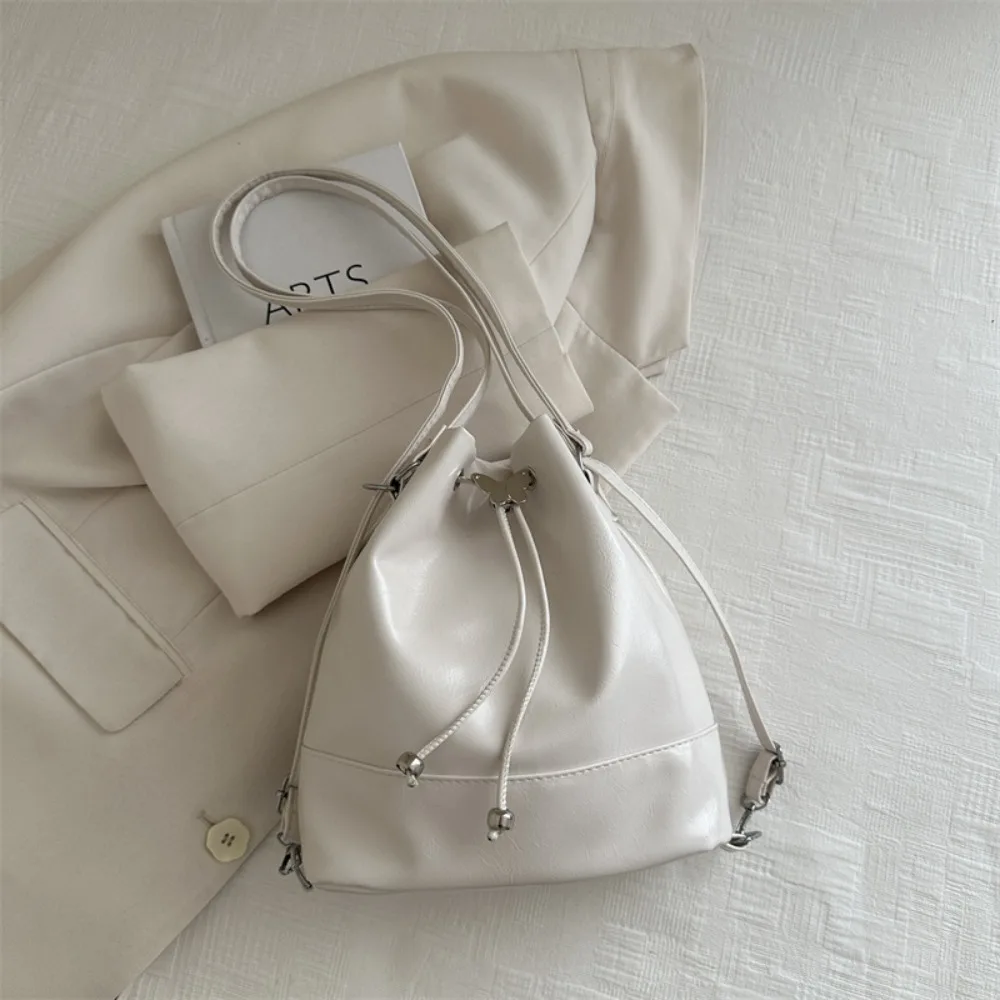 Zaino in PU con Fiocco Stile Preppy alla Moda, Borsa a Secchiello con Coulisse Dolce e Casual, Borsa a Spalla Semplice Monocolore per Ragazze - immagine 2