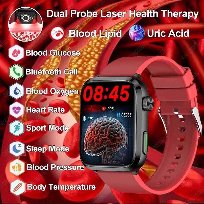 Laser Therapy Smart Watch Blood Sugar Watch Smart Bluetooth Call Acido Urico Blood Lipid Blood Pressure Monitor Health Smartwatch