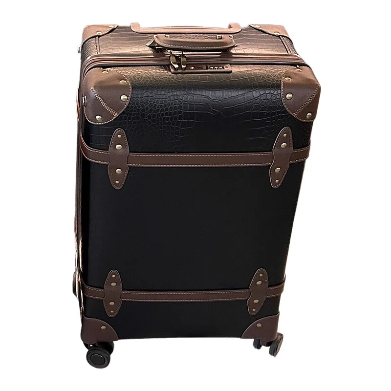 Vintage Crocodile Texture PU Luggage 20in Carry-On 24/26in Checked Suitcase Large Capacity Spinner Wheels Durable For Business