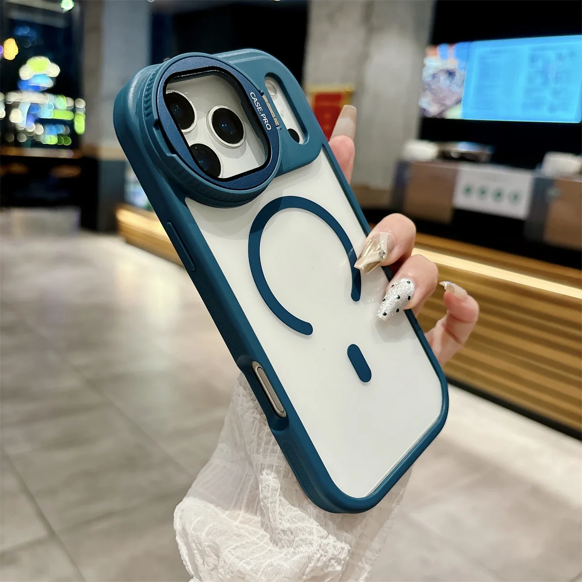 Magnetic Transparent Phone Cover with Camera Lens Protection and Stand