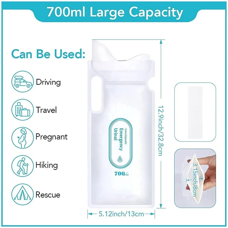 Emergency Pee Bags Disposable Urinal Bags 4 Pack 700ml Portable Toilet Unisex Urine Travel Vomit for Patients health care kit
