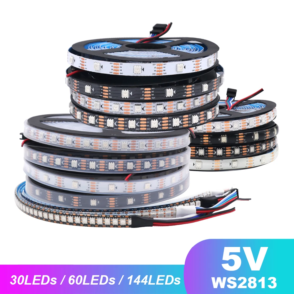 

DC 5V 12V WS2813 WS2815 Individually Addressable Smart Pixels LED Strip 30 60 144 Led IP30 67 Flexible Ribbon Rope Magic Light