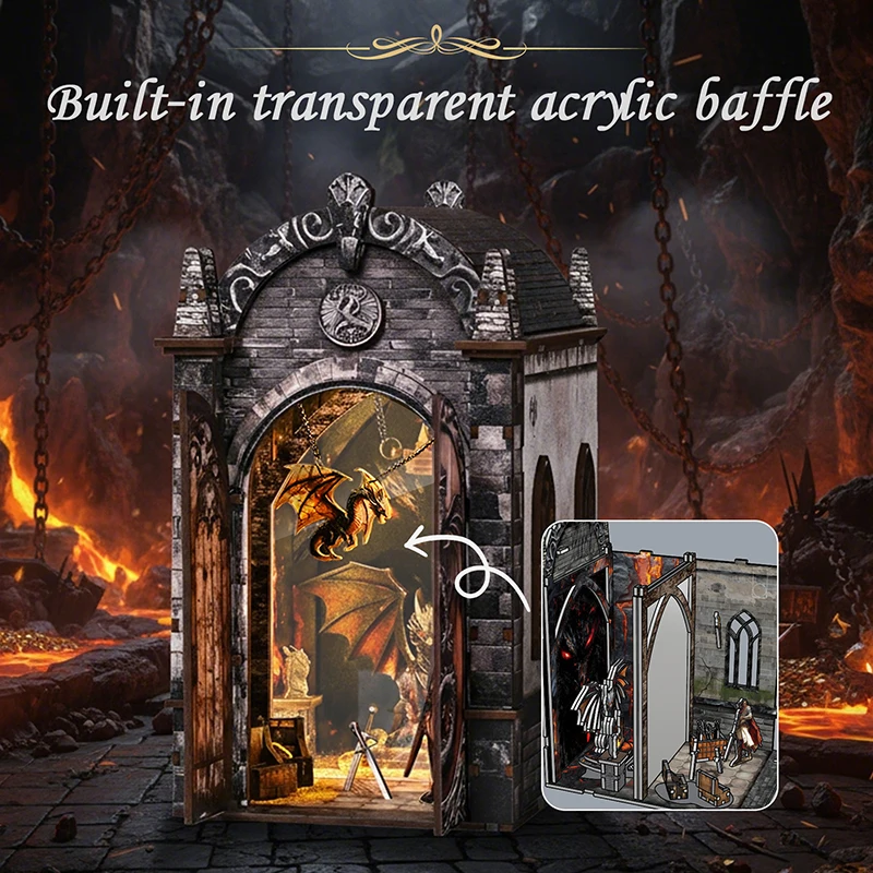 DIY 나무 용 보물 미로 북 눅 선반 인서트 키트 미니어처 모델 키트 북엔드 친구 생일 선물용