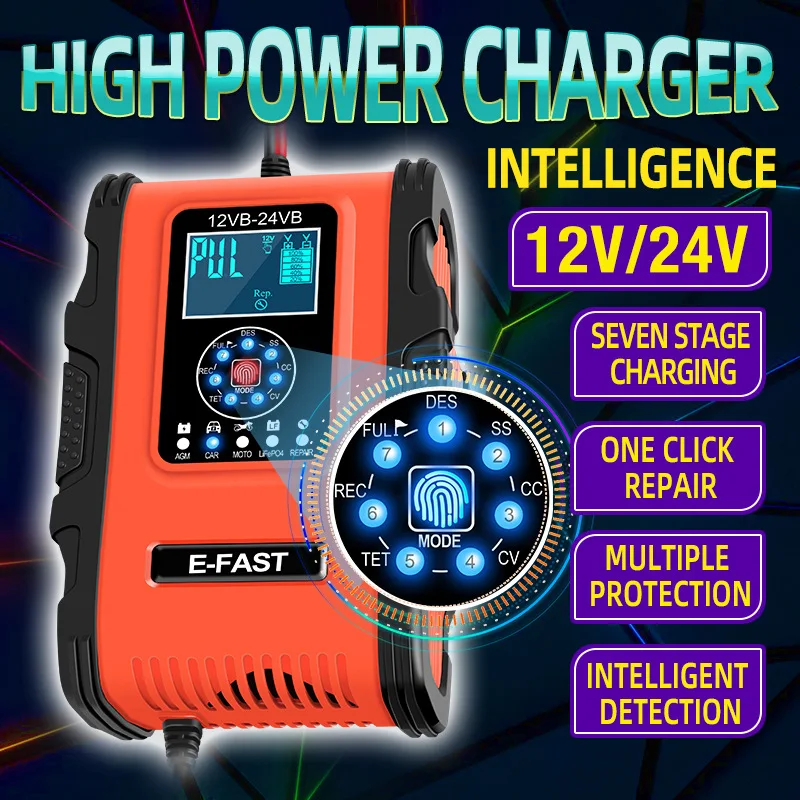 E-FAST Autobatterie-Ladegeräte 12a große Leistung voll automatische  intelligente Batterie Ladegeräte 12V 24V Batterie Desulfator für Auto-LKW  suv - AliExpress