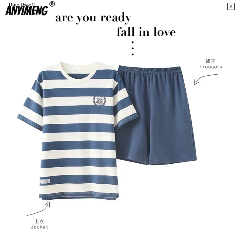 Man Pajamas Set Summer Cotton Big Size 4XL Mens Shorts Minimalist Nightwear Soft Leisure Loungewear for Boy Man Striped Pajamas Set man pajamas set