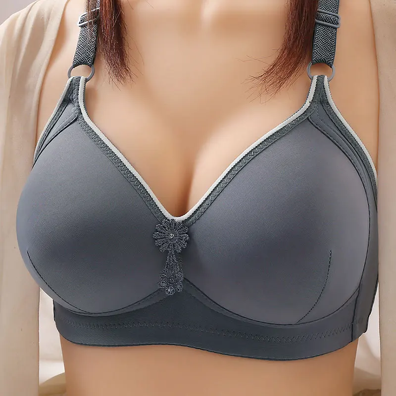 

New Glossy Push Up Bra Cover Without Steel Ring Three Row Button Middle-aged Women's Underwear Comfortable Sexy Tops Ropa Mujer