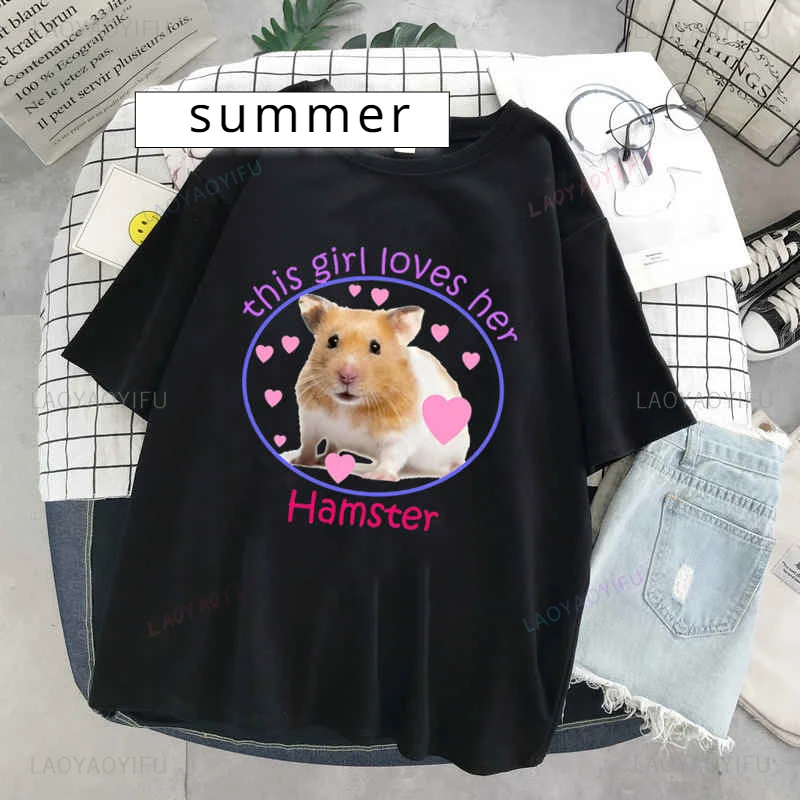 

Забавная футболка с графическим рисунком для женщин, летние футболки с мультяшным принтом хомяка, Женская Милая футболка с коротким рукавом, милая Корейская футболка