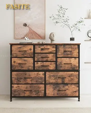 Description Picture 3 of item11 Drawers Dresser for Bedroom, Wide Dressers & Chests of Drawers with Wood Top, Fabric Storage Dresser TV Stand for Bedroom