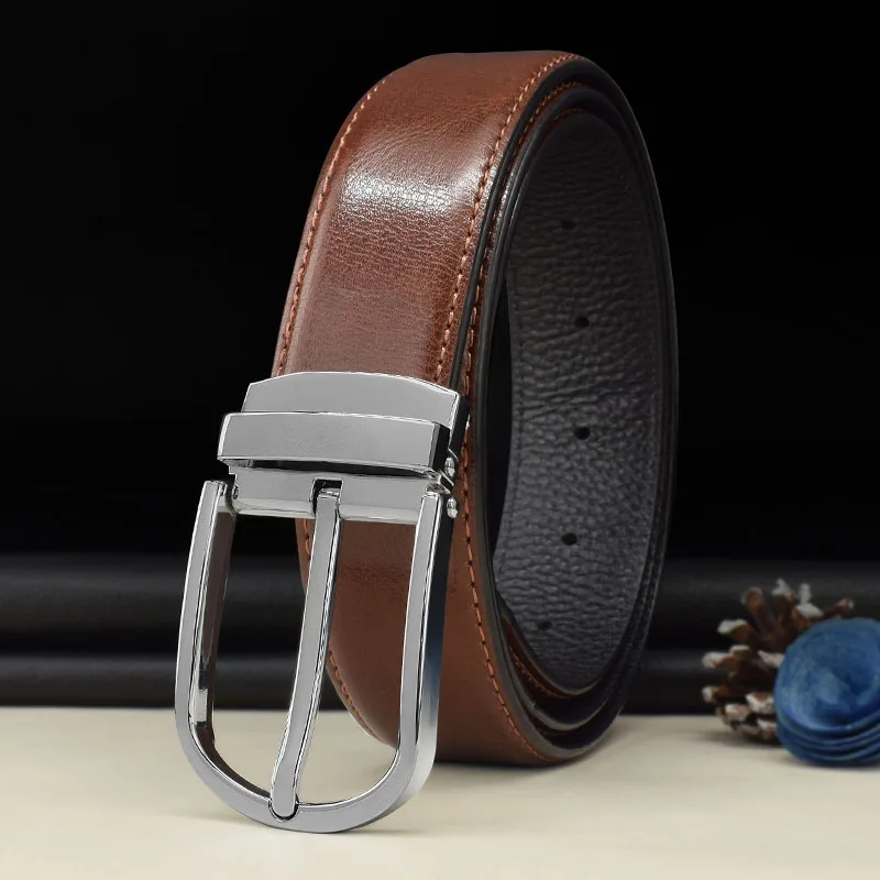 

Men's belt Pin Buckle Top Layer Cow Leather Litchi Peel High Quality Simplicity High-gra de Luxury Brand Male Belt green brown