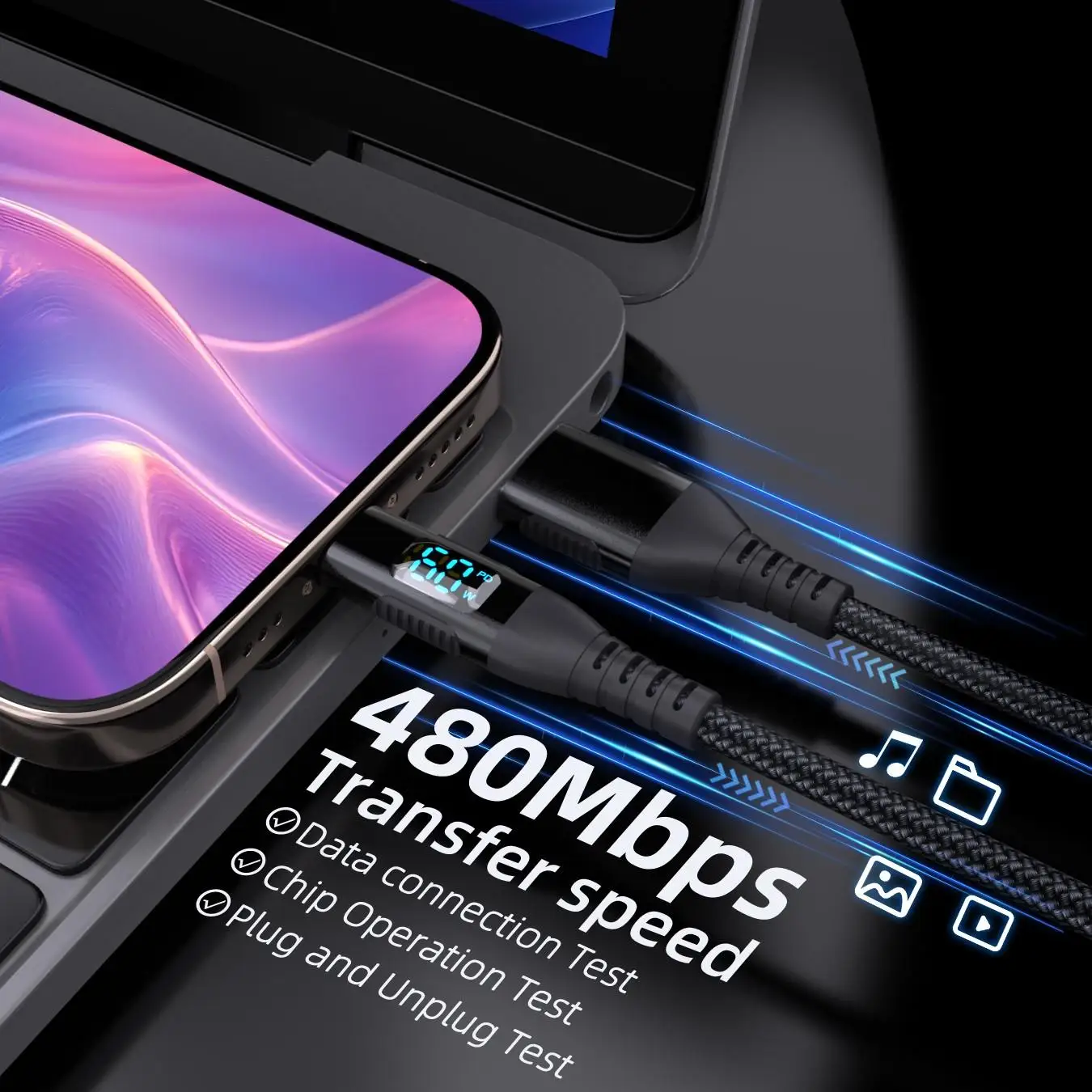 รูปสินค้า สายชาร์จ USB-C ถักไนลอน ชาร์จเร็ว ทนทาน