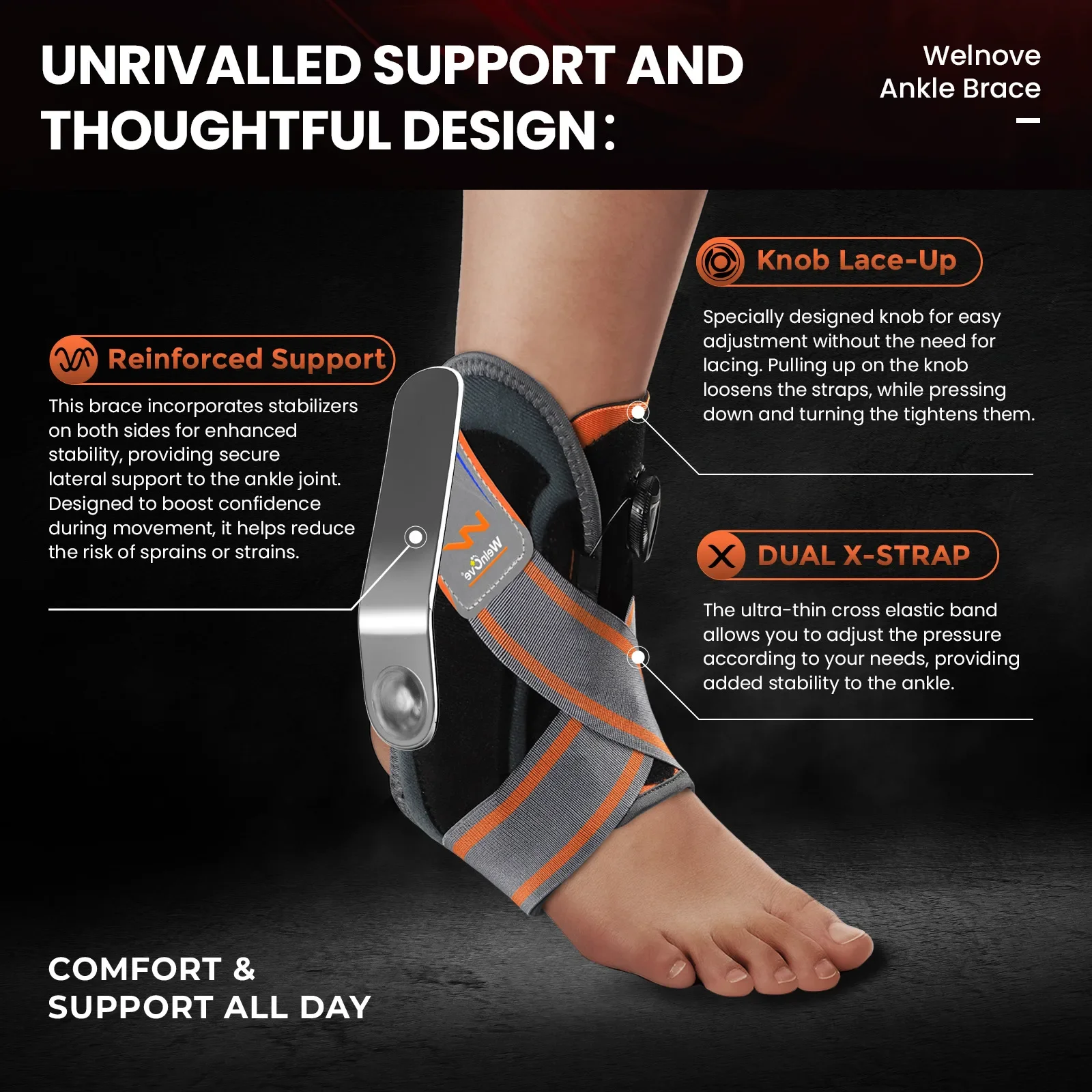 Unisex Ankle Orthosi Bracket Elastane Foot Stabilizer with Protective Rotary Ankle Strap for Injury Recovery Ankle Brace Support