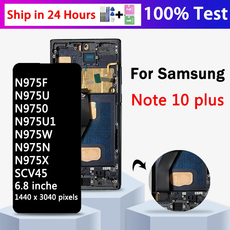 Display Tft Per Samsung Note 10 + Sostituzione Per Samsung Note 10 Plus N975F N9750 Lcd Con Cornice Touch Screen Digitizer