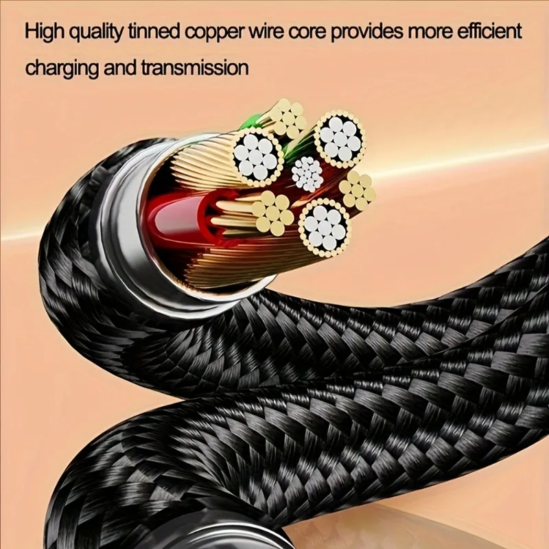 1pc 1.2m/3.9ft 3-in-1 data cable, USB A to type-c/lightning, type-c to type-c/lightning braided transport fast data cable