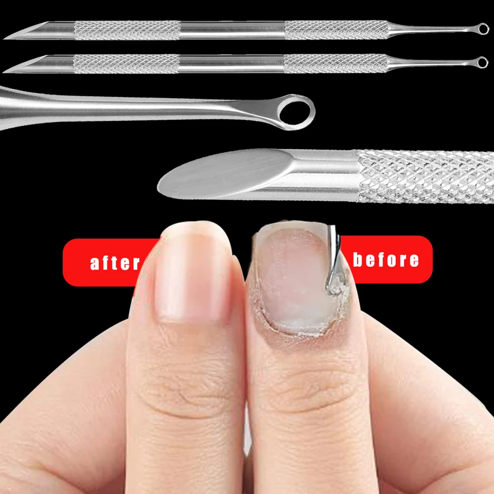 Manicure Tools 2pcs Stainless Steel Remover Manicure Sticks Nail Grinding File Circle Beveled Head Cuticle Pusher